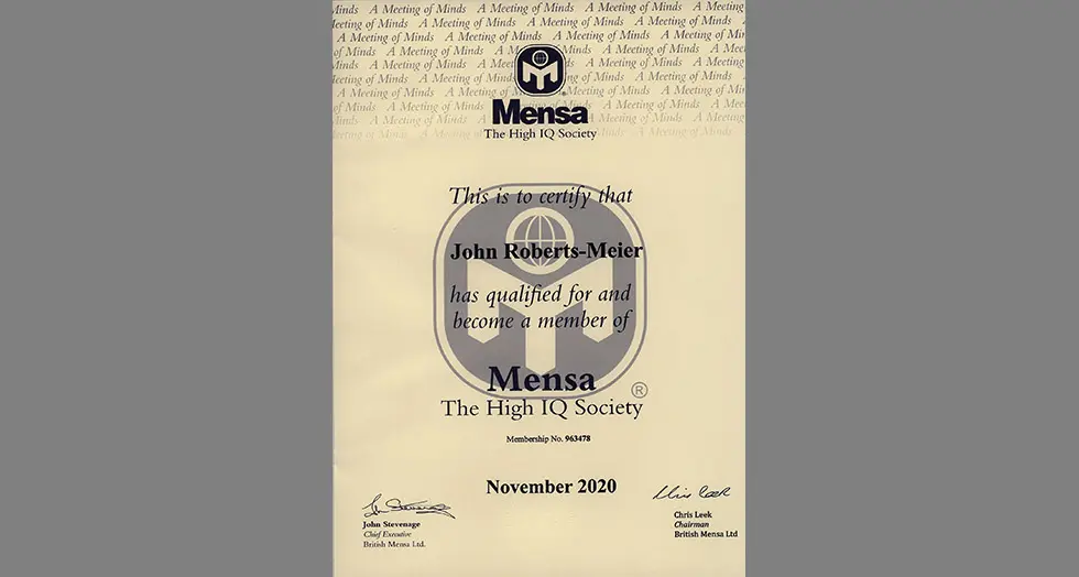 2020 - Accepted into Mensa